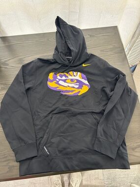 Nike Black Crewneck Hoodie with Purple and Gold Tiger Eye Graphic